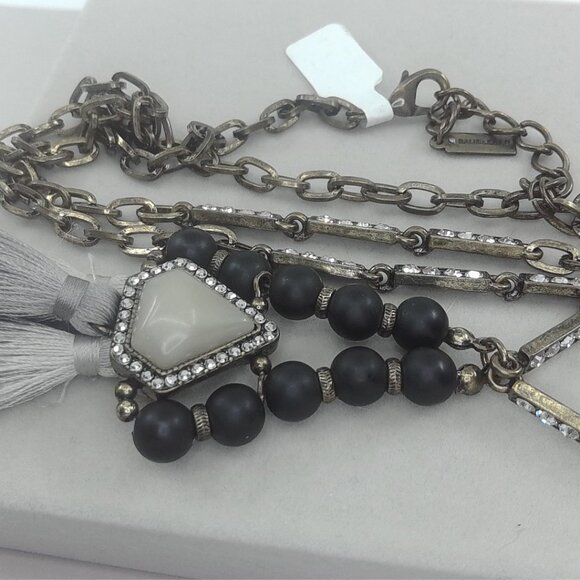 BaubleBar Long Layered Tassel Statement Necklace – Black Beads, Crystal Accents, - Picture 2 of 5